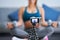 Fitness vlogger influencer recording live tutorial video