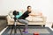 Fitness vlogger recording video