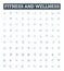 Fitness and wellness vector line icons set. Fitness, Wellness, Exercise, Health, Nutrition, Weight, Strength