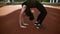 Fitness woman doing bridge pose yoga exercise from standing position. Fit caucasian woman exercising muscles, training