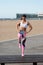 Fitness woman doing step ups hiit workout
