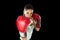 Fitness woman with girl red boxing gloves posing in defiant and competitive fight attitude