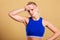 Fitness woman with headache migraine pain