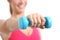 Fitness woman lifting weights exercising aerobic