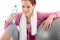 Fitness - woman relax water bottle exercise ball