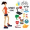 Fitness woman, sport infographic icons