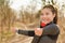 Fitness woman stretching arms with smartwatch