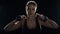 Fitness woman training dumbbell exercise on black background. Sport model