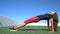 Fitness woman training yoga doing core bodyweight exercise - upward plank pose