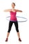 Fitness woman working with hula hoop smiling