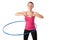 Fitness woman working with hula hoop smiling