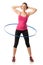 Fitness woman working with hula hoop smiling