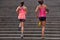 Fitness women running steps