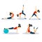 Fitness Women Workouts Set. Vector Illustration Set