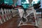 Fitness Workout in Gym: Group of Modern Spinning Bikes in Line