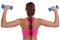 Fitness workout woman exercise back shoulder sports with dumbbells isolated