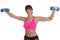 Fitness workout young woman holding dumbbells back shoulder exercise