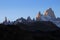 Fitz Roy and Cerro Torre mountainline at sunset, Patagonia, Argentina