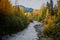 Fitzsimmons Creek, fall foliage and Whistler Mountain, BC