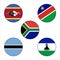 Five 5 Southern Africa Country Flag Circle vector icon set