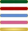 Five abstract blue red pink green colour banners with Golden metallic border and matching colour gemstone crystals