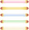 Five abstract blue red pink green colour banners with Golden metallic border and pink gemstone crystal hearts vector