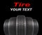 Five automobile rubber tires isolated on black