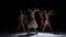 Five beautiful girls continue dancing modern contemporary dance, on black, shadow