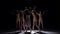 Five beautiful girls go on dancing modern contemporary dance, on black, shadow, slow motion