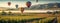 Five Beautiful Hot Air Balloons Ride Over Napa Valley, California, United States Banner - Generative AI