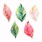 Five beautiful lovely cute wonderful graphic bright floral herbal autumn orange green yellow leaves watercolor