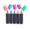 Five black color markers with open caps isolated