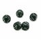 Five black plastic dices