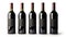 Five bottles of red wine isolated on white created with Generative AI. Elegant wine bottles.