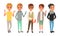 Five Boys Dressed in Trendy Clothes Standing Together, Group of Friends Characters Cartoon Style Vector Illustration