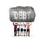 Five business people holding debt word