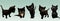 Five cartoon cute black kitten in different poses