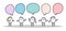 Five cartoon man talking speech bubbles pastel colors hand drawn vector illustration