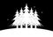 Five Christmas Trees standing a snowy landscape. The night sky is filled with stars