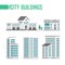 Five city buildings set of icons - vector illustration