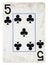 Five of Clubs Vintage playing card - isolated on white