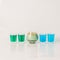 Five color drink shots, different glass shapes, blue, green and