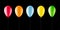 Five colorful balloons