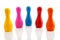Five colorful bowling pins