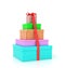 Five colorful gift boxes wrap with red ribbon and bow.