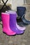 Five colorful pairs of rubber boots