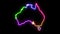 Five-colors neon glowing Australia map silhouette