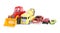 Five construction and racing colorful toy cars isolated