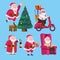 five cute santas group comic characters