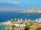 Five decorative windmills a popular tourist destination in Mykonos